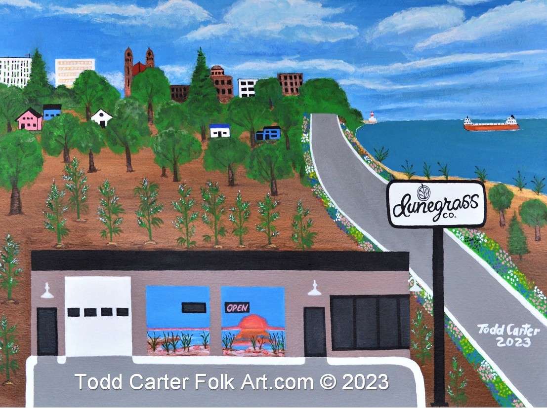 Todd Carter Folk Art Pop Up coming to Dunegrass, Saturday, June 17, 10am to 4pm; paintings, prints, photos, cards, cannabis art, pictorial maps, surfing scenes